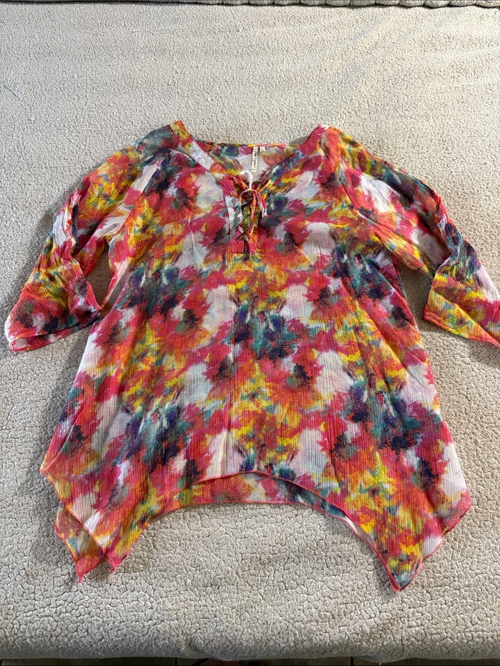 grand & greene Multicolor Watercolor Lace-Up Handkerchief Hem Tunic XL